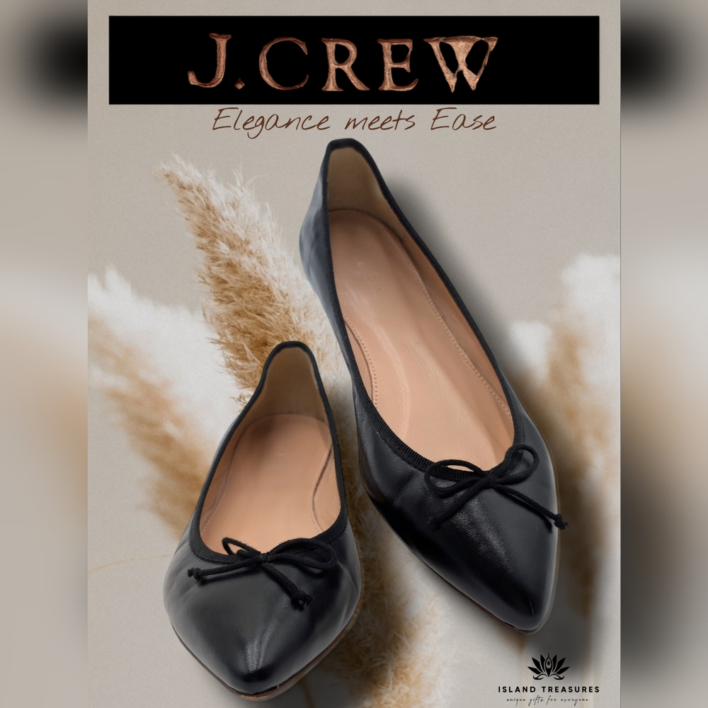 J. Crew Black Pointed Toe Leather Ballet Flats